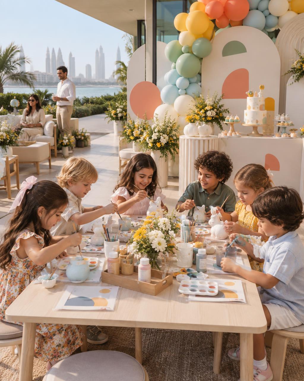 Children enjoying a premium birthday and creative workshop at a Dubai villa