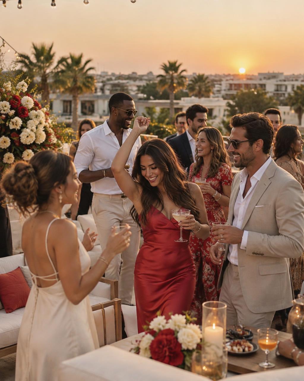 Guests celebrating at a stylish private rooftop party in Dubai